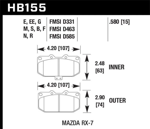 Hawk 88-89 Mazda RX-7 1.3L 10th Anniversary 4 Piston Caliper Front ER-1 Brake Pads Sale